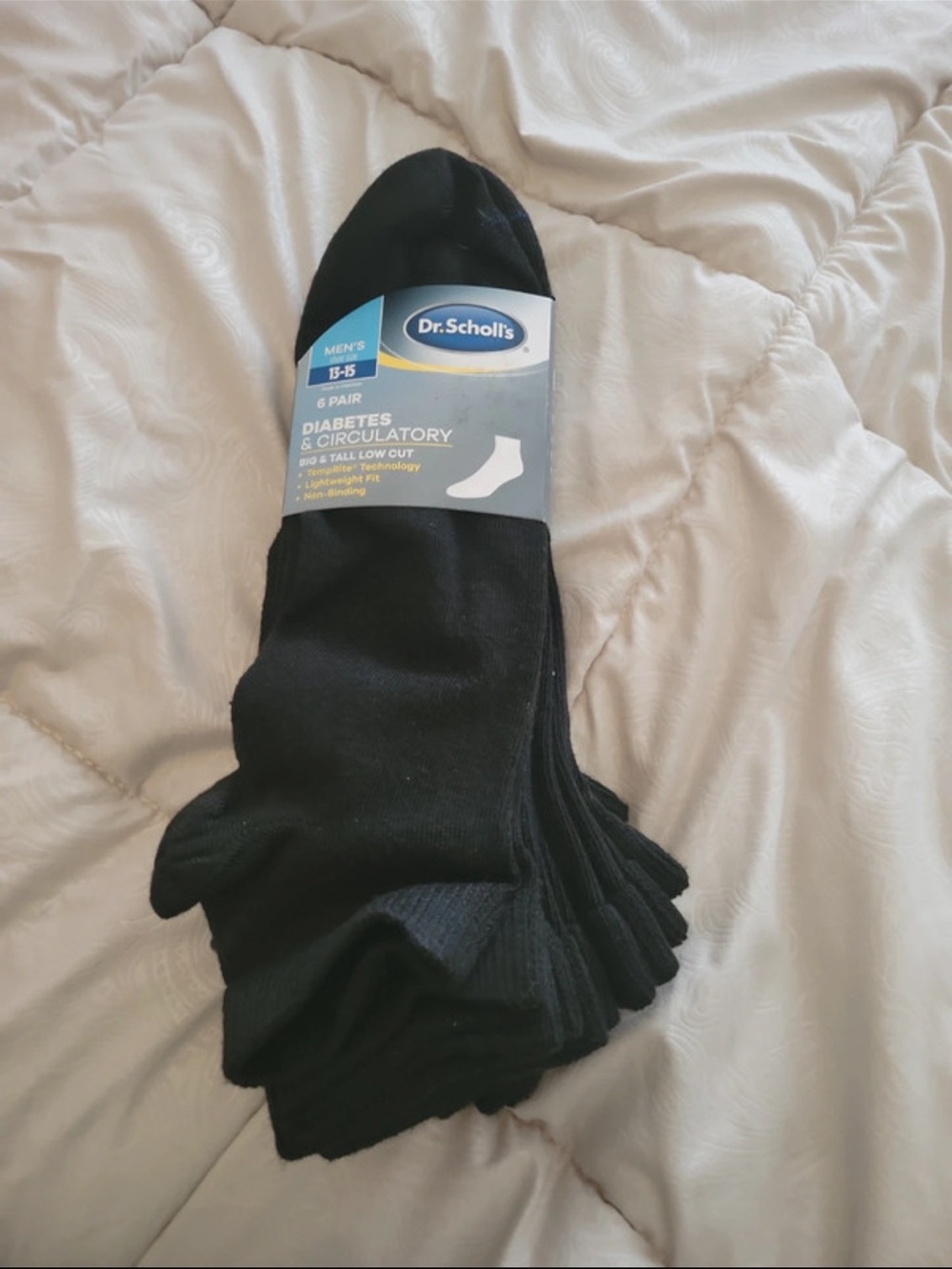 Dr. Scholl's Men's Black Low Cut Diabetes & Circulatory Socks - 6 Pair.